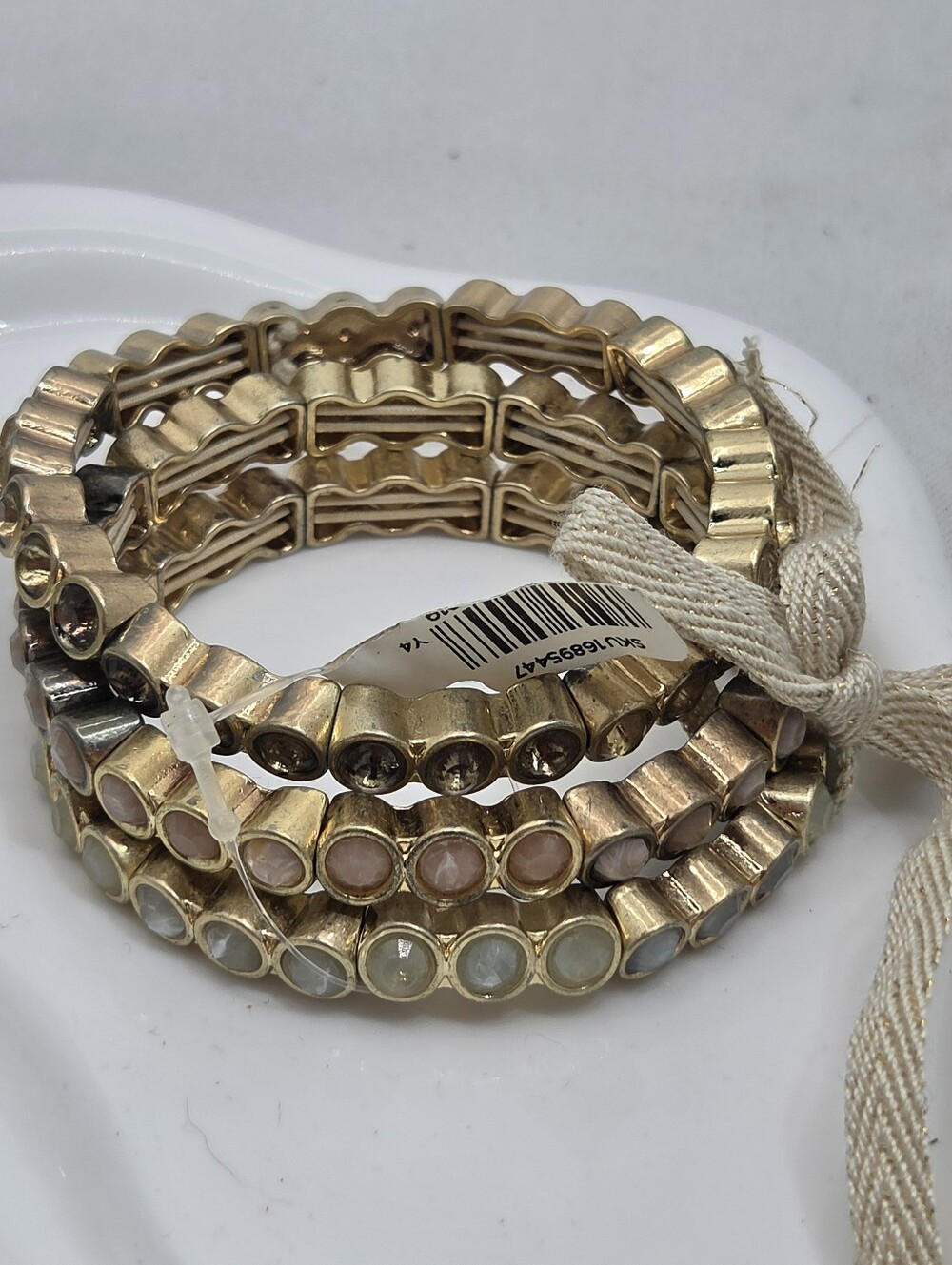 ✨ LOFT Ann Taylor Gold Neutral Stone Stretch Bracelets Set of 3 NWT ✨